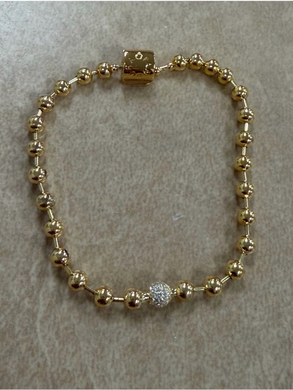 Pandora Gold Beaded Bracelet with Pavé Accent 6.75 inches new no box